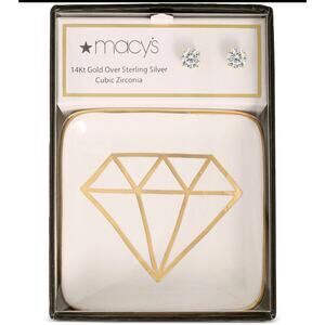 Giani Bernini Cubic Zirconia Solitaire Stud Earrings with Ceramic Trinket Dish